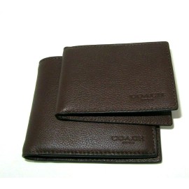 Coach New F74991 Men's Compact ID Wallet Mahogany Brown Calf Leather NWT $178