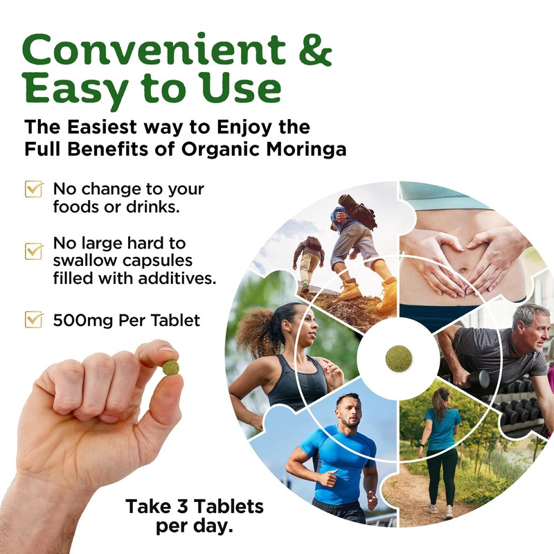 Organic Moringa Tablets with Pure Organic Moringa Powder, Easier to