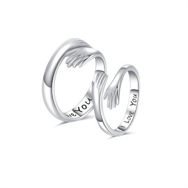 Matching Hugging Rings for Couples 925 Sterling Silver Matching Hug Promise Rings I Love You Engagement Wedding Ring Sets for Him and Her Adjustable Matching Rings Valentines Day Gifts, Sterling