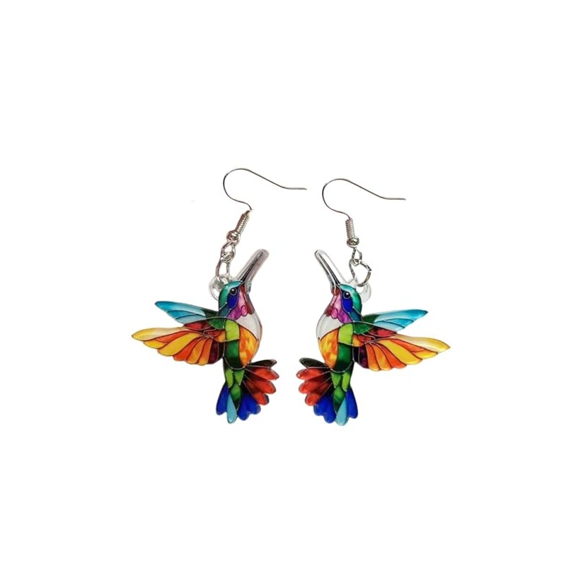 Hummingbird Earrings for Women Colorful Acrylic Animal Bird Drop Dangle