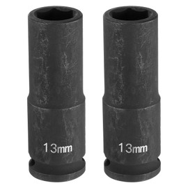 sourcing map 2pcs Deep Impact Socket 3/8" Square Drive by 13mm Metric 6 Point Socket 65mm (2.56") Long CR-MO Steel Industrial Grade Flip Socket for Home Auto Hex Nuts Bolts Repair, Black