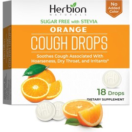 HERBION Naturals Cough Drops with Orange Flavor, Sugar-Free with Stevia, Soothes Cough, for Adults and Children Over 6 Years, 18 Drops, 48 Packs