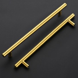 Ravinte Pack of 10 Gold Furniture Handles, T Bar Handles for Kitchen Cabinets, 224 mm, Hole Centre, Cabinet Handles, Rustproof Stainless Steel Furniture Door Handles