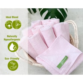 SUMMERMIA 12 Pack Bamboo Washcloths 13" x 13" - Soft Wash Cloths for Your Face Towel, Wash Cloths for Your Body (Pink)