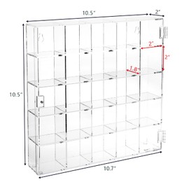 Ikee Design Acrylic Collection 25 Compartments Display Case with Magnets Door, Wall-Mounted Storage Organizer Rack for Small Pop Figure, Doll and Gemstones, Compartment: 2 W x 1.8D x 2H in