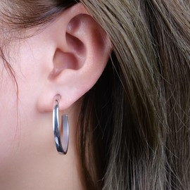 Limerencia Hypoallergenic G23 Pure Titanium Big Post Thin Square Edge Open Hoop | F136 Implant Grade Womens Dainty Hoop Earrings | Lightweight for Sensitive Ears (30 millimeters, Silver)