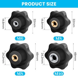 FYting M8 Star Knobs,8 PCS Female Knob Screws M8 clamping screw knob Threaded Female Star Black Plastic Clamp Nut Clamping For Machinery Equipment Industrial Equipment - 50mm