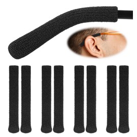 Glasses Ear Cushions, 4 Pair Glasses Ear Pads, Soft & Elastic Nylon Eyeglass Arm Grips Covers Tips Anti-Slip for Eyeglass, Black