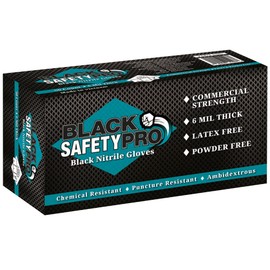 EPPCO Black Safety Pro 6-Mil Nitrile Gloves, Disposable, Powder Free, Latex Free, for Mechanics, Automotive, Industrial Work, Box of 100, Large