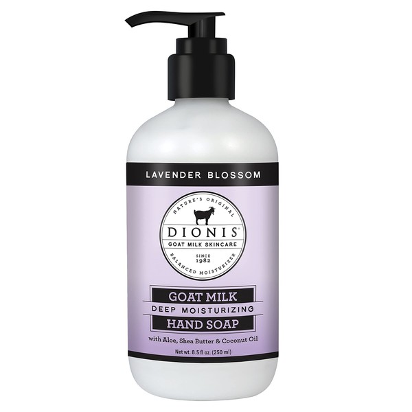 Dionis Goat Milk Skincare Lavender Blossom Scented Hand Soap - Skin Moisturizing & Hydrating Hand Wash -Rich & Creamy-Made in The USA- Cruelty Free Formula For Sensitive Skin, 8.5oz Bottle With A Pump