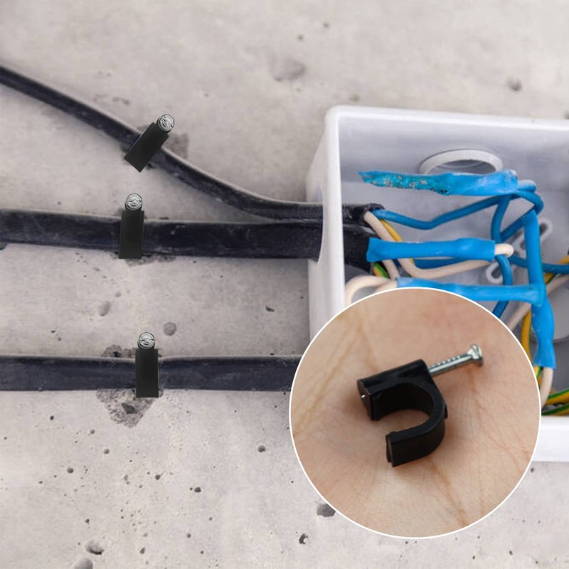 Round Cable Clips, 8MM Electrical Cable Wall Clip - Nail