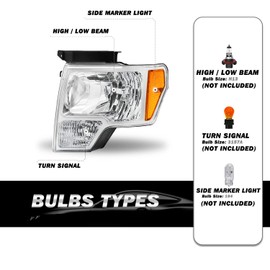 SOCKIR Headlight Assembly Compatible with 2009-2014 Ford F150 OE Style Headlamp Replacement Left Driver Side (Chrome Housing & Amber Reflector)