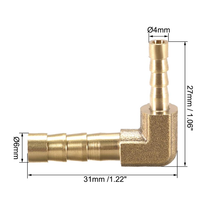 sourcing map Hose Adaptor Brass 90 Degrees 6 mm to