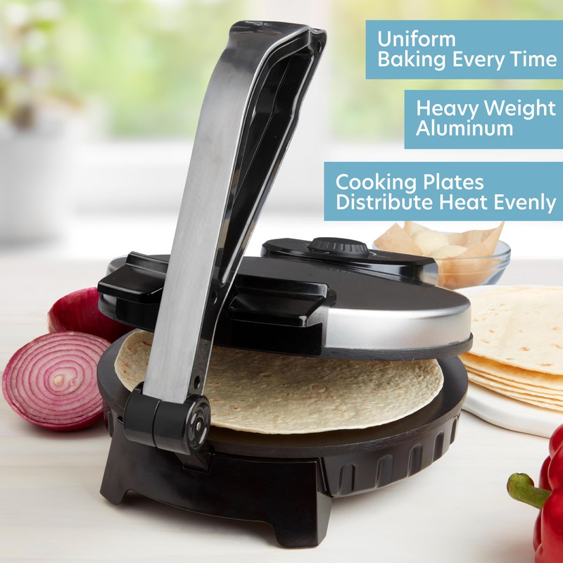 CucinaPro Electric Tortilla Maker - 10" Roti, Flatbread, Non-Stick Cooking
