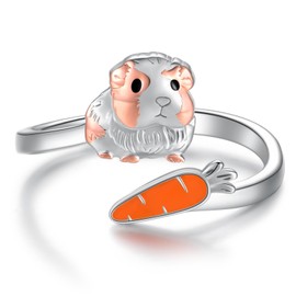 Feijiesi Guinea Pig Ring 925 Sterling Silver Cute Guinea Pig Open Ring Animal Guinea Pig Gifts for Women
