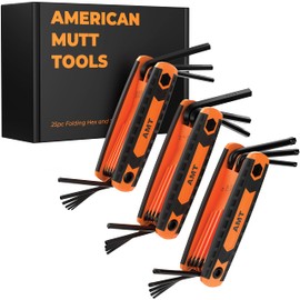 AMERICAN MUTT TOOLS 25pc Folding Allen Wrench Set and Star Key Set – Includes Star, SAE and Metric Allen Key Set – Folding Hex Key Set, Folding Torx Wrench Set – Small Allen Wrenches Sets