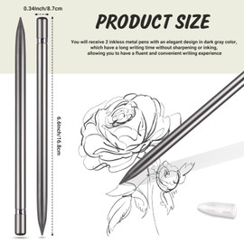 Chinco 2 Pieces Everlasting Pen Erasable Pencil Metallic Inkless Metal Pen Back to School First Day No Ink Aluminum Pencil with Latent Eraser for Kids Adult Writing Drawing Drafting Office (Gray)