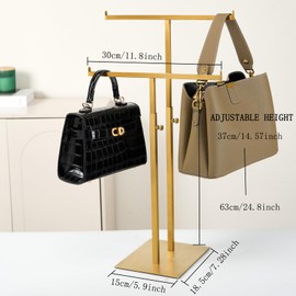 Purse Display Stand Jewelry Towers, Double T-Shaped Tabletop Stainless Steel Hook Hanging Adjustable Height Handbag Holder for Organizer Luxury Bags Necklaces Home Store Boutique Retail Closet