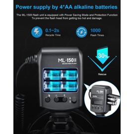 Godox ML150 II Macro Ring Flash with 8pcs Adapter Ring for Sony Canon Nikon Fuji Olympus Panasonic DSLR Cameras, Shooting Insects, Flowers, Portraits, Food and Dental Photography