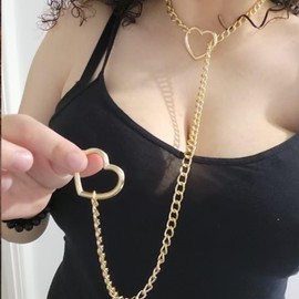 Heart O-ring Slip Chain Choker Necklace for Women Stainless Steel Cuban Chain Heart Necklaces Punk Rock Collar Necklace Adjustable Lariat Y Necklace for Men (Gold)