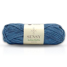 Sensy Softee - Hilo trenzado de rafia, hilo de cinta, hilo de manualidades suave, 3.5 onzas, 109 yardas, 100% poliéster, calibre 4 mediano (azul)