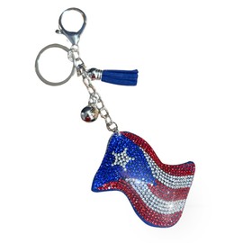 Popfizzy Puerto Rico Keychain Accessories for Women and Girls, Rhinestone Puerto Rican Flag Backpack Key Chain, Purse Charms