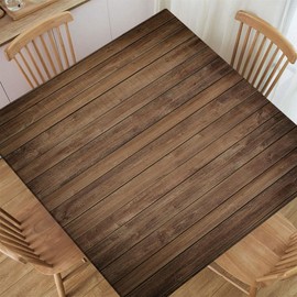 Vbcrtoxlm Stretch Square Fitted Table Cloth, Wood Texture Background Dark Brown Planks, Wrinkle-Free for Dining Living Room Home, Suit for 24"x24" Square Table
