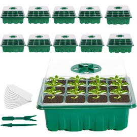 ZENSUKYE Maceta Tipo Semillero con Tapa, 10 Piezas Bandejas Semilleros de Germinacion de Plastico, 12 Agujeros Invernadero Bandejas de Cultivo con Etiquetas de Plantas Herramientas de Jardín