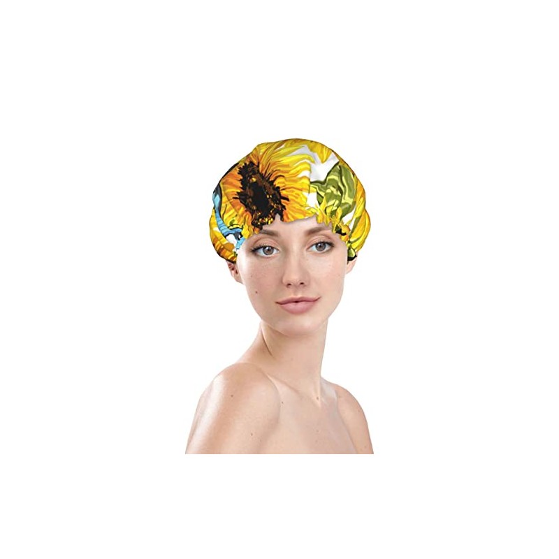 Gorro Ducha Diseño Girasoles Mariposas Azules Mujer Impermeable Doble Capa