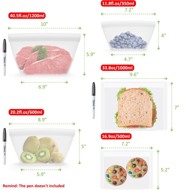 Silicone Bags for Food Storage, Reusable Zip Lock Bags Silicone