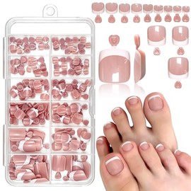 Uñas postizas francesas para los pies - 120 piezas de puntas de uñas postizas, puntas cuadradas, 12 tamaños, uñas postizas francesas de cobertura comp