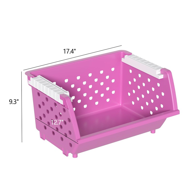 Uumitty 4 Tier Extra Large Stackable Baskets, Plastic Stackable Storage