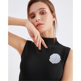 Peony Flower Brooches Pins Chiffon Rose Flower Brooch Classic for Wedding Party Dance Banquet for Women Lapel Pins Dress Suit Clothes Accessories Jewelry Gifts 95mm (White)