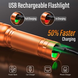 GEARLITE GEARLITE Taschenlampe LED Aufladbar, 2000 Lumen LED Taschenlampe Kinder mit 3 ModiZoombare Mini Taschenlampe mit Langer Laufzeit, IP65 Wasserdicht Flashlight fr Camping Angeln Notfall Outdoor-Orange