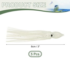 YELARXI Fishing Squid Skirts Glow Soft Plastic Trolling Lures, 8cm/3 Inch Luminous Fit for Bass Trout Salmon Saltwater Fishing Bait (5Pcs, Clear)