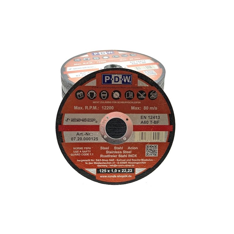 Pack of 20 Cutting Discs Diameter 125 x 1.0 mm
