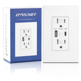 OMEENET USB Wall Outlet with 20W Fast Charging, Type-C & Type-A Dual Ports USB Outlets, Tamper-Resistant USB Receptacle, Screwless Wall Plate, 15A ETL White (1-Pack)