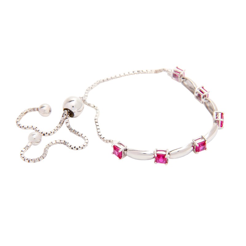 Solid Sterling Silver Adjustable Bolo Bracelet with 1.9 Carat Created