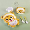 Fekdod Bamboo Kids Dinnerware Set 5 Pcs Includes Plate Bowl