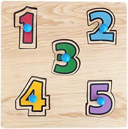 Rompecabezas de Madera con pija para niños pequeños - Números y Cantidades 1 al 5 - Aprendizaje temprano Educativo - Rompecabezas Clavija de Madera -