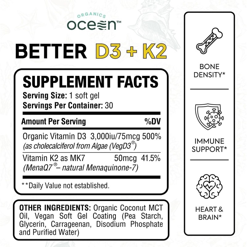 Organics Ocean Better D3 + K2-100% Organic VIT D3 and
