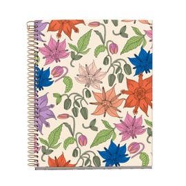 Miquelrius - Recycled A5 Notebook, 4 Coloured Stripes, Squared 5 x 5 mm, 120 Sheets, Spiral Bound, Vintage Lily Collection, Flowers