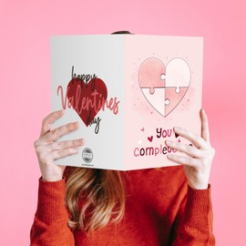 "You Complete Me" Big Valentine's Day Greeting Cards and Envelopes – 8.5" x 11" Large Jumbo Size Valentines Card, Extra Big Huge Oversized Cards for Husband, Wife, Boyfriend, Girlfriend – 2 per Pack