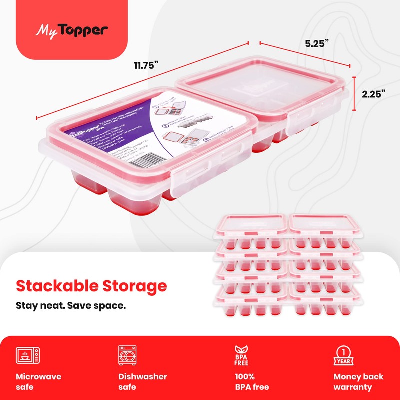 IceTopper Plus Ice Cube Tray with 2 Attached Lids -