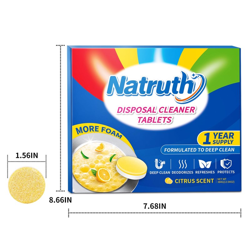 NATRUTH Garbage Disposal Cleaner Tablets - 24 Count - Lemon