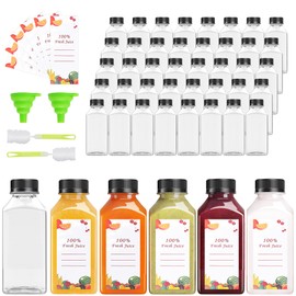 OBKJJ 56pcs 8oz Pcs Juice Bottles, Juice Bottle with Caps Reusable Empty Clear Bottles with Label, Funnel, Brush Bulk Beverage Containers for Juicing, Drinking, Smoothie and Other Beverages (8oz)