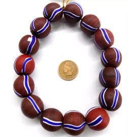 15 XL Rare Early Redwood Striped Antique African Trade Bead style TT107N   READ