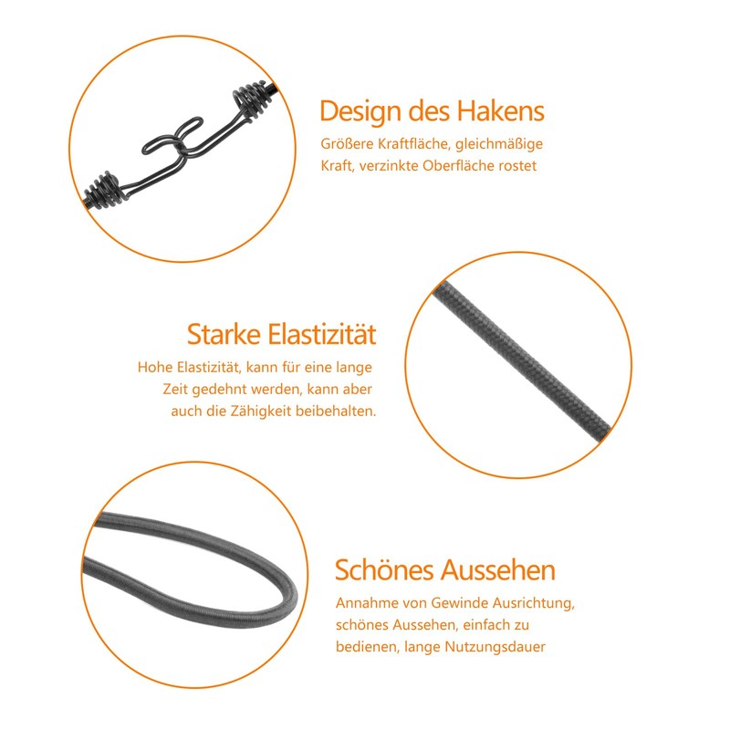 Pack of 10 Elastic Straps with Hooks Set 30 cm
