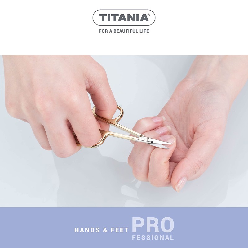 TITANIA Solingen Cuticle Scissors with Thin Tip (Gold-Plated, 9.5 cm)