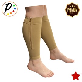 Presadee Shin Premium 20-30 mmHg Firm Compression Leg Calf Sleeve With Zipper (Beige, 4X-Large)